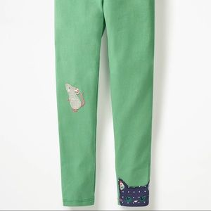 Mini Boden Cat And Mouse Legging, Green, 2/3T